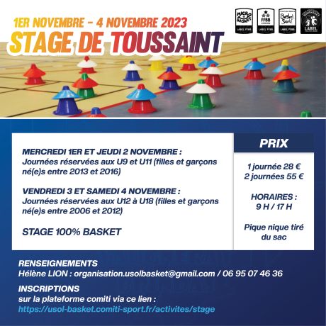 Stage de Toussaint du 1er au 4 novembre 2023