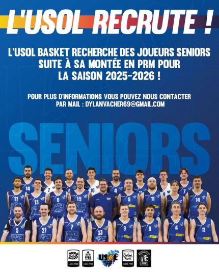 Suite à sa montée en PRM pour la saison 2025-2026 l'Usol Basket recrute des joueurs séniors !