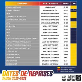 Reprise des cours / horaires des entrainements